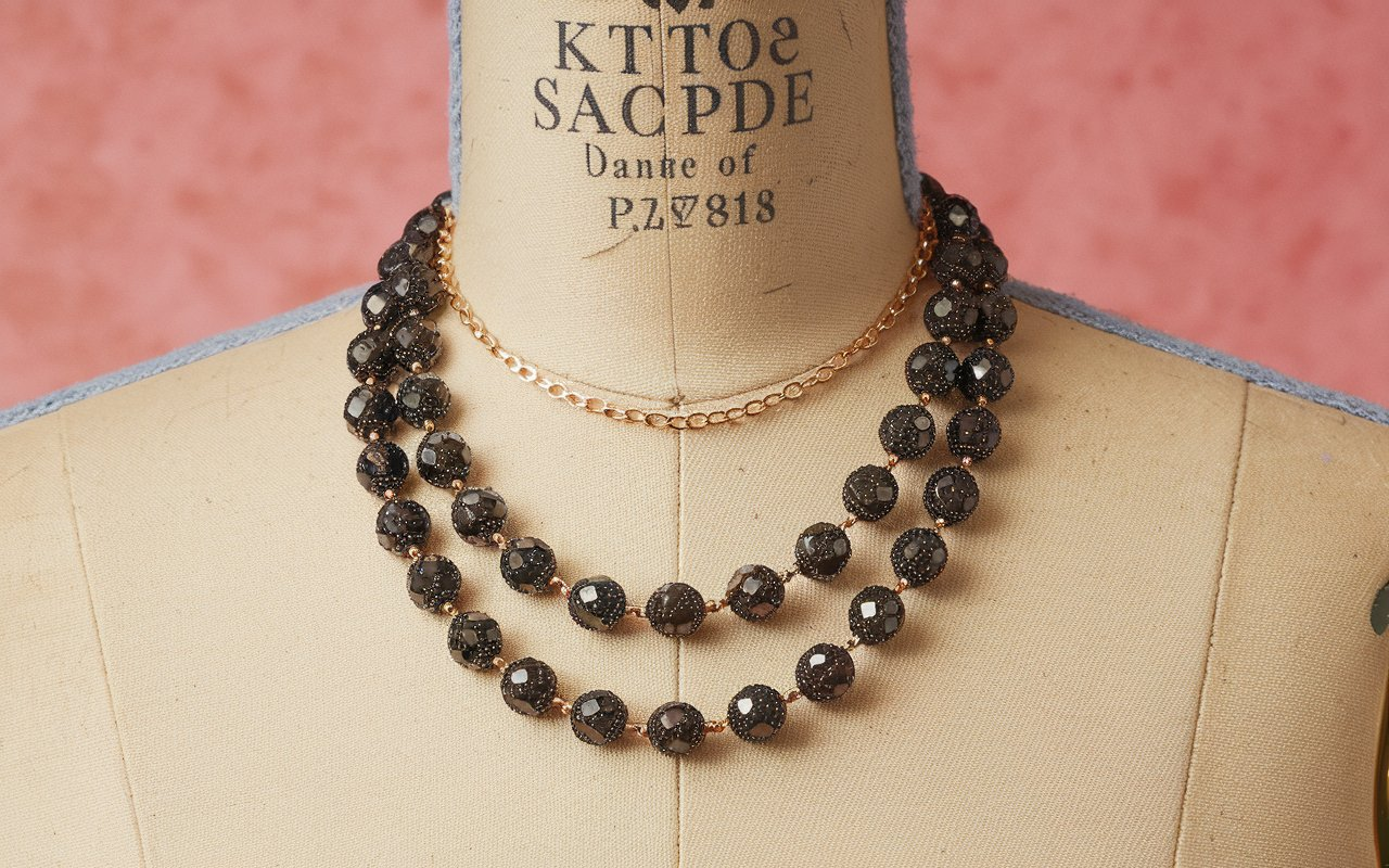 Kate Spade Black Faceted Bead Station Chain Necklace